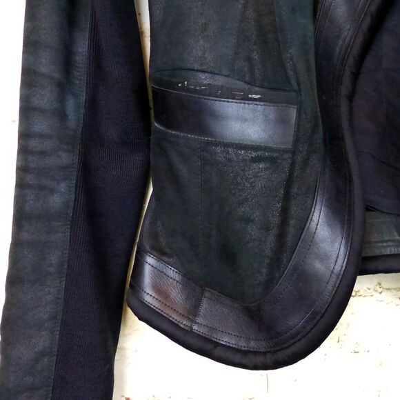 Rick Owen Distress Lamb Leather Jacket Women 6US Black Open Front Goth Y2K FLAWS - Picture 7 of 15